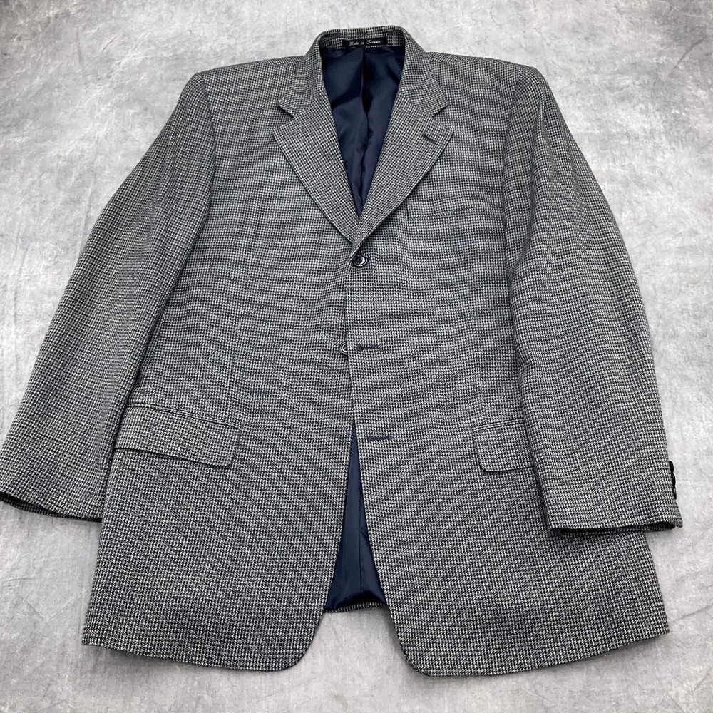 Nick Hilton Blazer Men 44L Houndstooth Black Silk Wool Sport Coat Jacket
